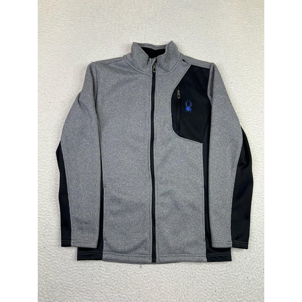 Spyder Fleece Jacket Boys XL 18/20 Gray Full Zip Skiing Chest Pocket Ski